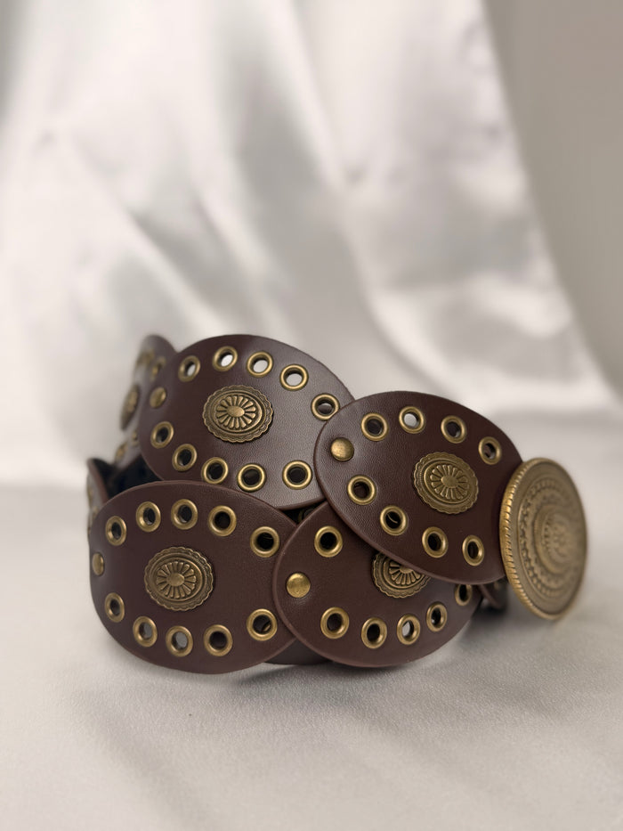 Ceinture Vintage Boho Chic avec Ovales à Rivets