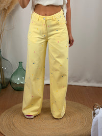 Jeans à fleurs brodées